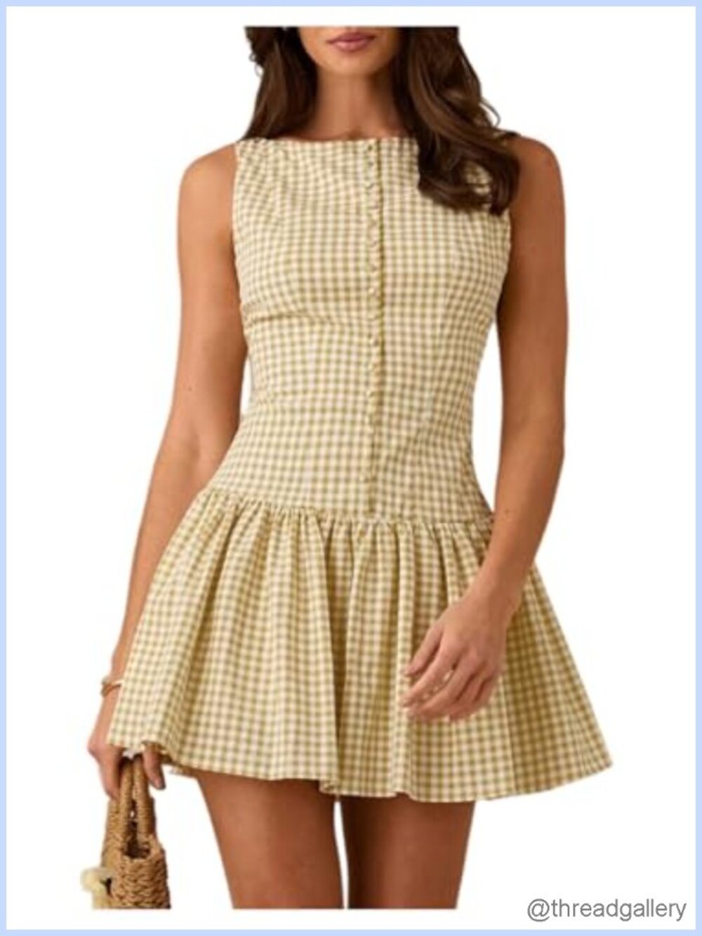 Women's Gingham Sleeveless Ruffle A-Line Mini Dress